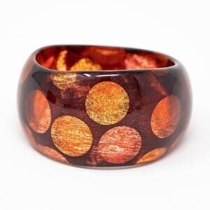 Chunky Red And Gold Glitter Polka Dot Acrylic Plastic Wave Bangle Bracelet